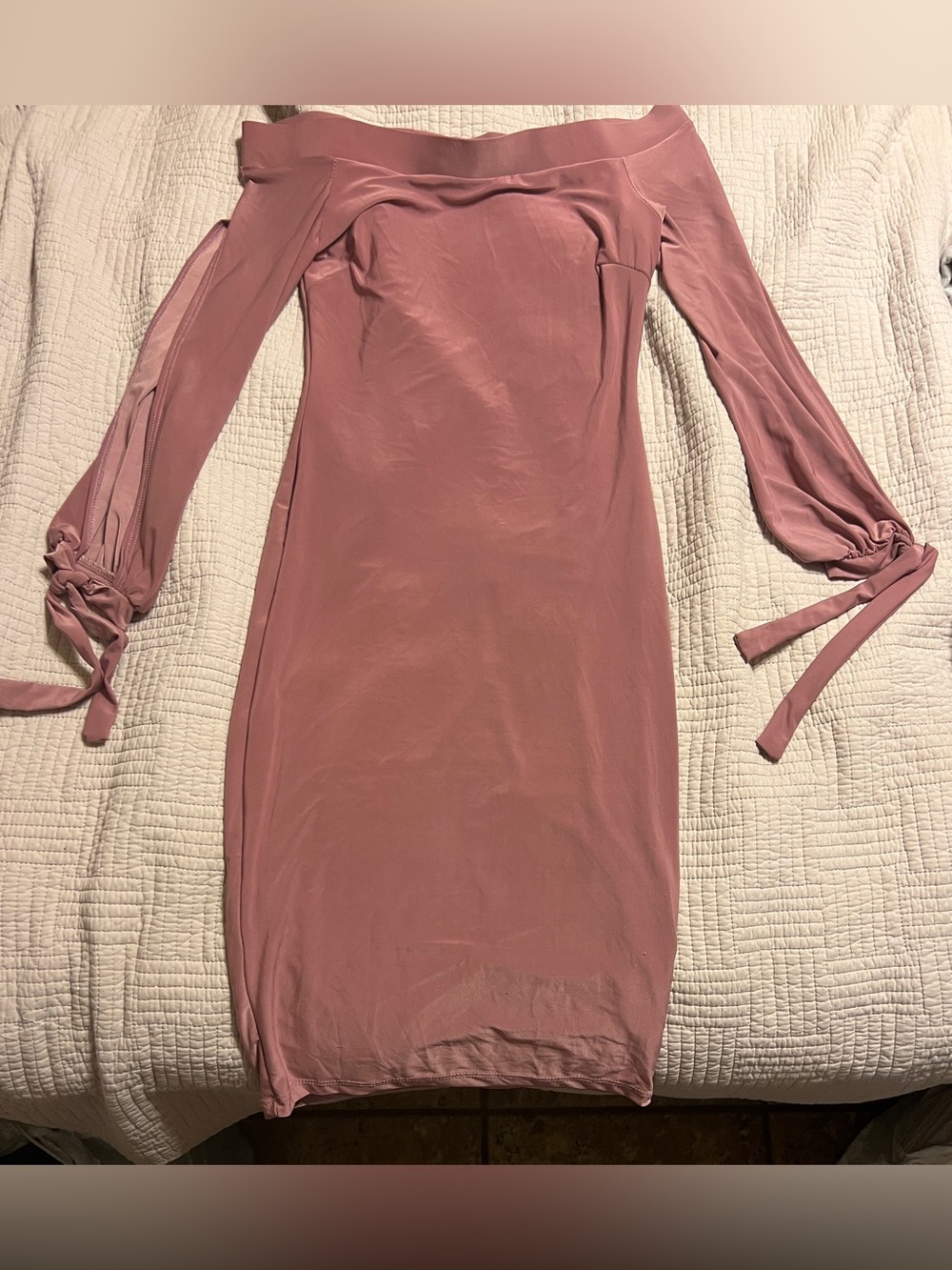 Fashion Nova Off-Shoulder Sleek Midi Dress - Rose Mauve